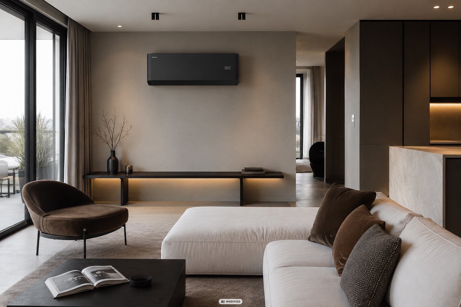 Modernes Wohnzimmer mit Hochwertiger Klimaanlage - AI Modified